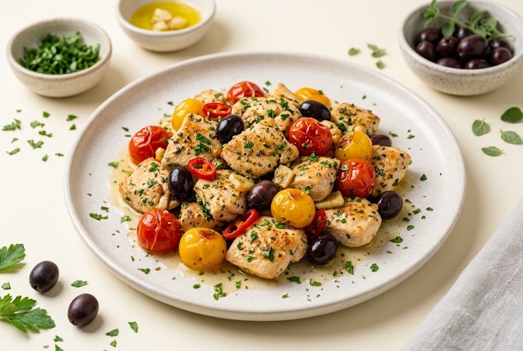 Mediterranean chicken in a pan